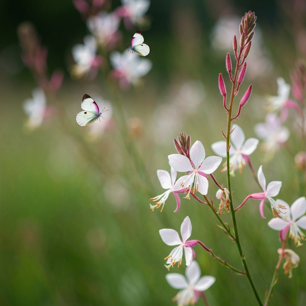 Gaura with delicate white and pink butterfly-like flowers