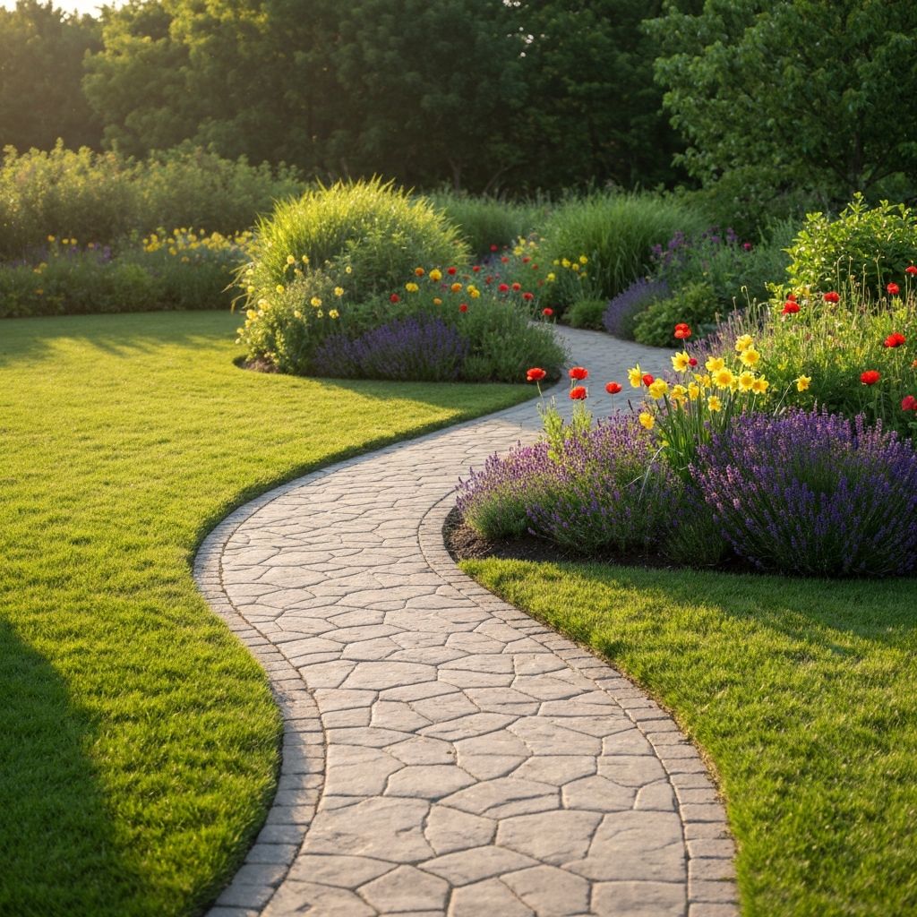 Stepping stone pathway through lush greenery