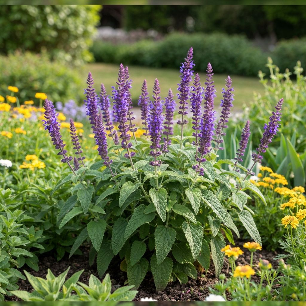 Lyreleaf Sage with purple flower spikes in spring