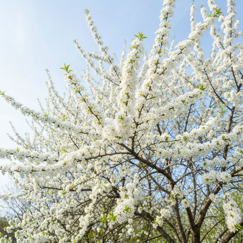 Mexican Plum tree with fragrant white spring blossoms