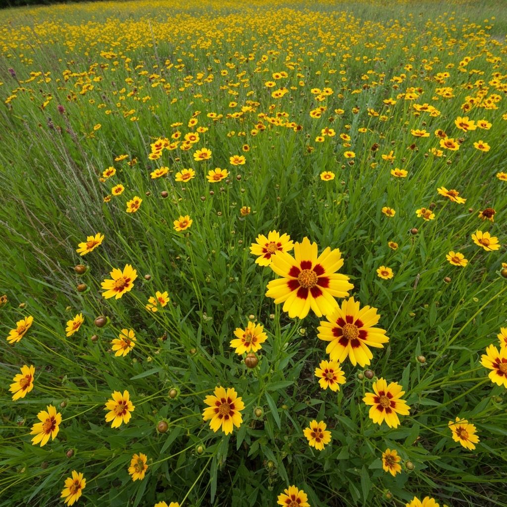 Plains Coreopsis with yellow and red-brown flowers