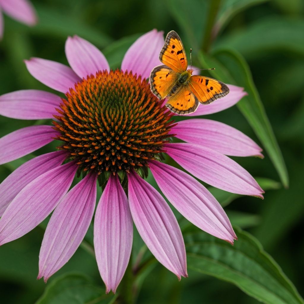 Purple Coneflower with a butterfly visiting