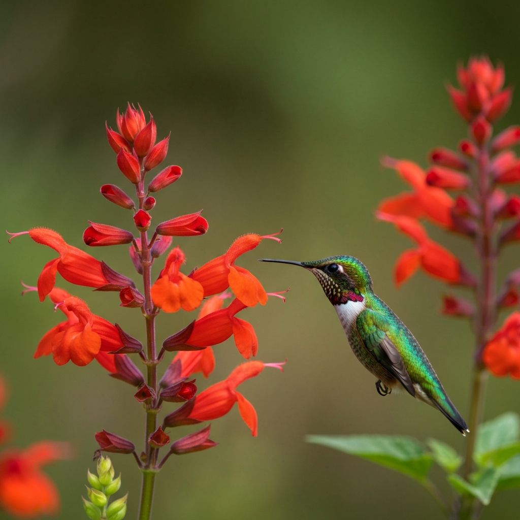 Scarlet Sage with bright red tubular flowers